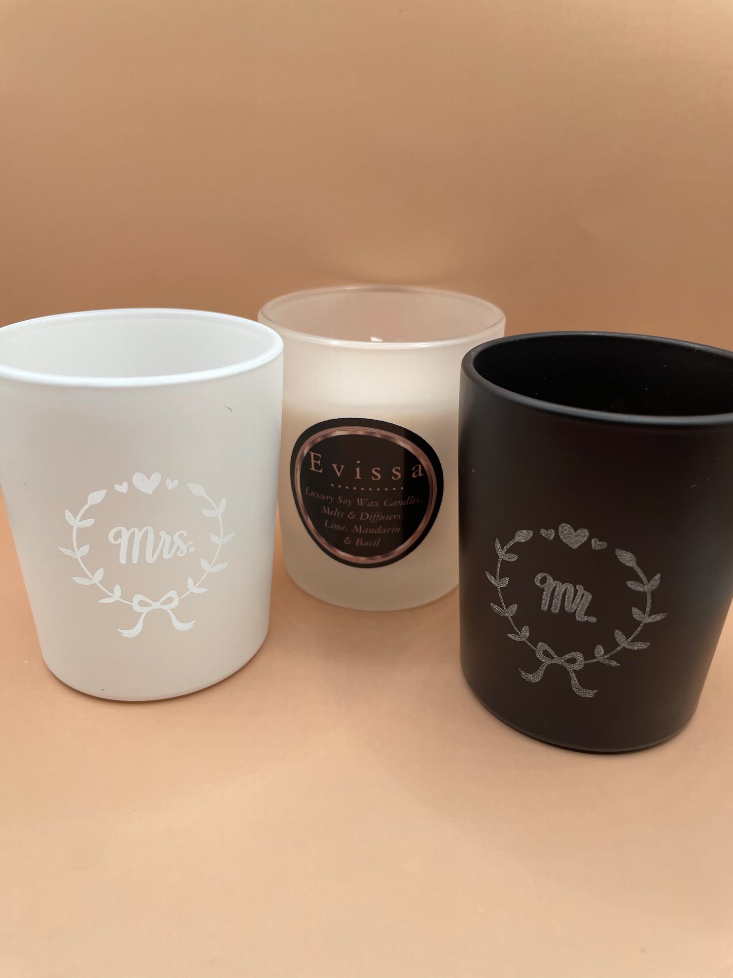 Mr & Mrs trio soy wax candles