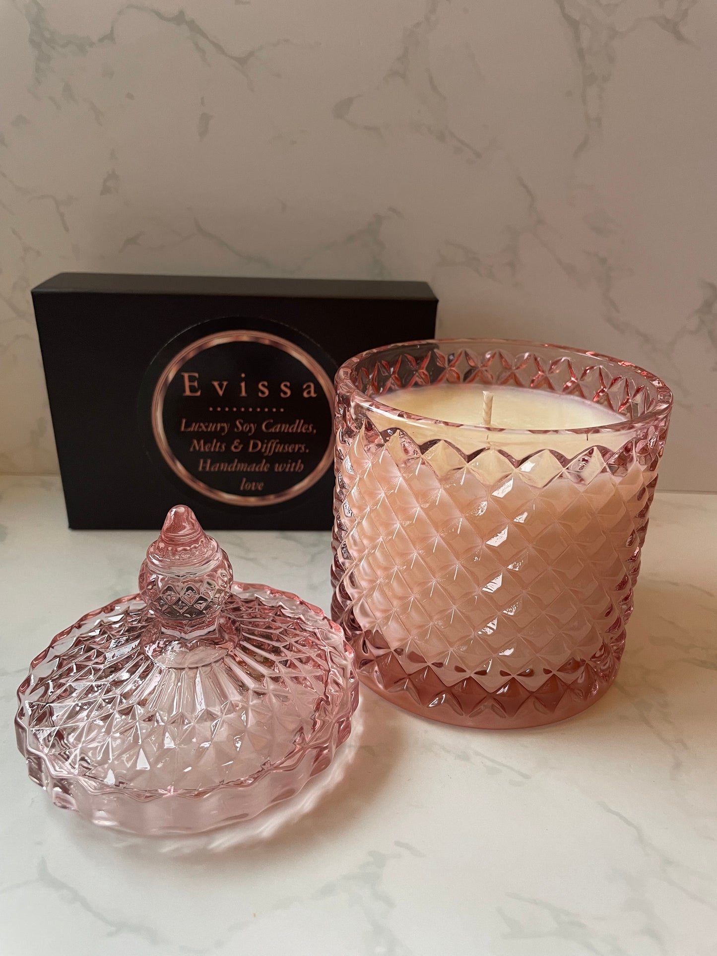 30cl Pink Geo Glass Soy Candle